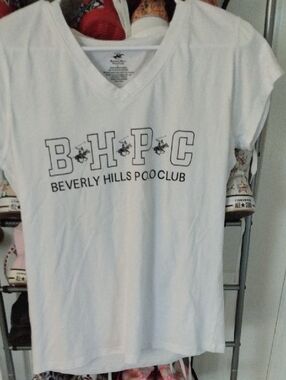 Beverly Hills Polo Club White Logo V-Neck Tee